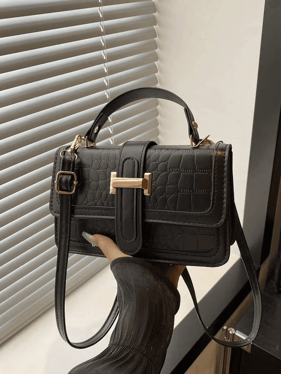 Black Crocodile Embossed Crossbody Bag